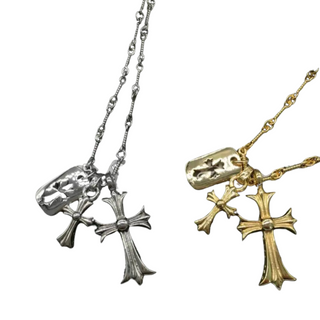 【MA002】スーパークールファッションジュエリー18Kゴールドシルバーネックレス3ピースネックレスセットクロスペンダントインレイネックレスユニセックス