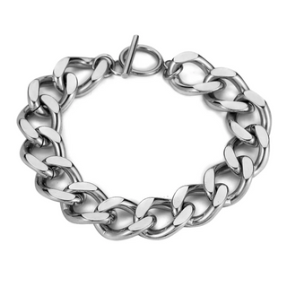 【MA013】トレンディな高研磨キューバリンクチェーン15mm幅チタンステンレス鋼OTクラスプブレスレットジュエリー男性用