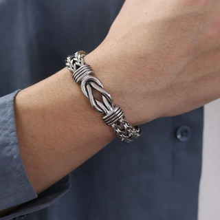 【MA021】レトロファッションメンズシルバージュエリーブレスレットパーソナリティヒップホップヴィンテージツイストバングルチェーンチタンステンレススチールブレスレット