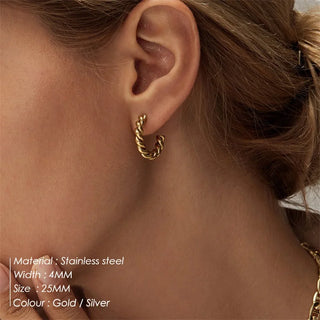 【IA1112】ファッション ステンレススチール ミニマリスト ジュエリー 18K ゴールドメッキ ツイストロープ C型フープピアス ジュエリー レディース用