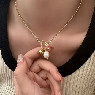 【IA1804】レトロジュエリー 18K ゴールドメッキ OT クラスプ パールチョーカーネックレス ステンレススチールビーズ バロックパールネックレス ギフト用