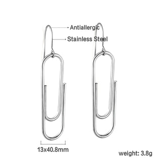 【IA0545】Ason トレンディ ジオメトリック ステンレススチール ペーパクリップピアス ジュエリー ファッションチャーム ペーパクリップドロップピアス ユニセックス用