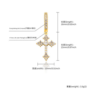 【IA3644】ファッションピアス ヒップホップ ラグジュアリーアイシー ゴールドメッキ クロス ドロップピアス アイスジルコン クロスピアス メンズ用ジュエリー