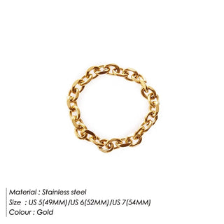【IA1057】ジュエリー 女性 男性用 ステンレススチール 18K PVD ゴールドメッキ リング チェーンリンクリング 調整可能