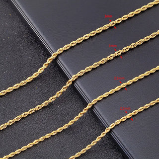 【IA3533】18Kゴールドメッキバルクリンクチェーン ドバイジュエリー 2.5mm・3mmステンレススチールロープチェーン＆ツイストチョーカーネックレス