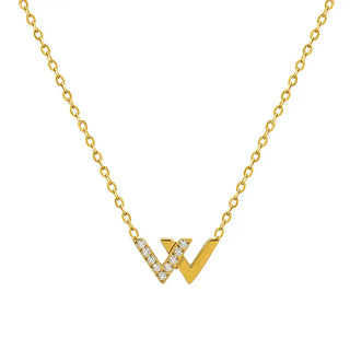 【IA1882】VSB1726 ラグジュアリー 18K ゴールドメッキ ステンレススチール Wレター ジルコンペンダント ロゴネックレス