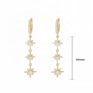 【IA2232】スターバーストロングダングルフープピアス  18Kゴールドメッキ 925シルバージュエリー ウィメンズ用アクセサリー