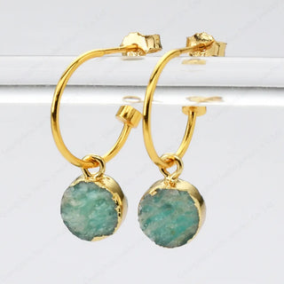 【IA1537】ラウンド ムーンストーン ジェムストーン 1mm フープ ピアス 女性 ステートメント ピアス 女性用 18k ゴールド