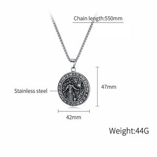 【IA2845】バイキング オーディンのトールハンマー ペンダント ネックレス メンズ ステンレススチール ルーンネックレス コンパス バック付き