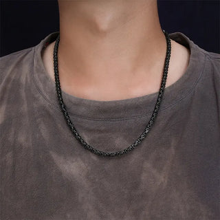 【IA3557】ユニークパンクスタイルブラック 4.5mm幅ステンレススチール厚リンクビザンティンチェーンネックレス