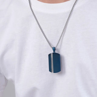 【IA2799】メンズ ブラッシュド プレイド ツートーン タグペンダント ステンレススチール ネックレス