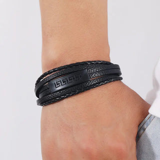 【IA2729】ステンレススチールロープメンズマグネットバックル、マルチレイヤーシンプルウーブンレザーブレスレット