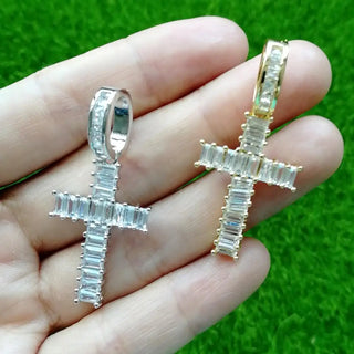 【IA3120】アイス 真鍮 CZ クロスペンダント＆ネックレス ステンレススチール キューバンチェーン ヒップホップネックレス