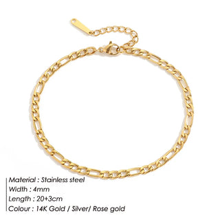 【IA1048】4mm ステンレススチール 14K ゴールドPVDメッキ 夏のビーチジュエリー ボヘミアン 華奢なフィガロチェーンアンクレット 女性用