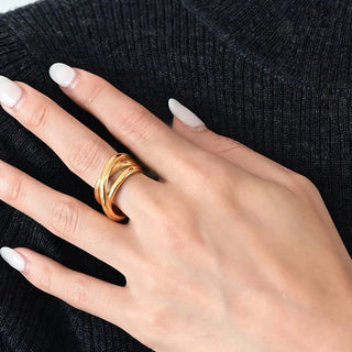 【IA1070】ファインジュエリーリング ステンレススチール ミニマリスト編み込みリング 女の子用 18K ゴールドメッキ
