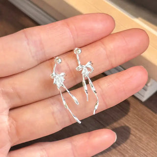 【IA2083】ファッションロングボウノットピアス 925 シルバースタッドピアス