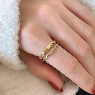 【IA1065】ダブルレイヤーリング ステンレススチール 18K メッキ ゴールド 韓国風 調整可能 ファッションジュエリーリング