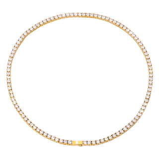 【IA3537】ヒップホップアイスドアウトキュービックジルコニアテニスチェーンネックレス 18Kゴールドメッキステンレススチールネックレス