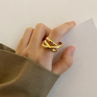 【IA1070】ファインジュエリーリング ステンレススチール ミニマリスト編み込みリング 女の子用 18K ゴールドメッキ