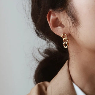 【IA1108】ピアス バルク ステンレススチール 女性用 18Kゴールドメッキ 厚いキューバンリンクチェーンピアス 低アレルギージュエリー
