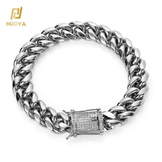 【IA3074】ファッション8mmハイポリッシュスチールブレスレット シルバーブレスレット ヒップホップジルコンクラスプ メンズ用ブレスレット ステンレススチール