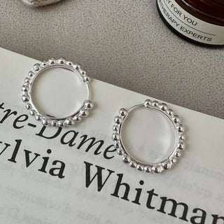 【IA2009】ファインジュエリー アレルギー対応 925 スターリングシルバー 23mm ビーズテクスチャ フープピアス 女性用