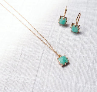 【IA1465】S925 スターリングシルバー ナチュラルアマゾナイト フープピアス クリスタルネックレスジュエリーセット 女性用