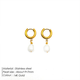 【IA1087】ファッション ファインジュエリー ゴールドメッキ ピアス ステンレススチール ダンディー フレッシュウォーターパールペンダント ピアスフープ 女性用