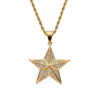 【IA3481】スターズ ブリングブリング ファッション クリスタル ロックペンダント ステンレススチール ネックレス ヒップホップジュエリー