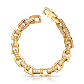【IA3526】厚めのヒップホップ ステンレススチール 18K ゴールドメッキ アイスドアウト ジルコン ペーパークリップチェーンブレスレット メンズジュエリー