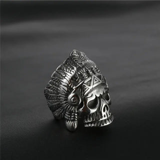 【IA2745】新しいアクセサリー、ステンレススチールのインディアンポートレート、威圧的なヴィンテージパンクスタイルのステンレススチールスカルリング