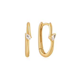 【IA1744】925 シルバージュエリー ファッションピアス 14K ゴールド ホワイトサファイア オーバルピアス ハギーフープピアス
