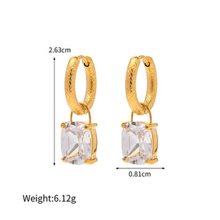 【IA2143】ステンレススチール 18K ゴールドメッキ スクエアジルコンハギーピアス 女性用