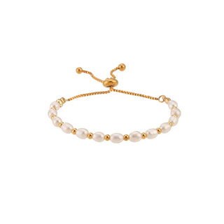 【IA1958】ファッションシンプルライトラグジュアリージュエリー ステンレススチール 18K 淡水パールビーズ ドローストリングブレスレット