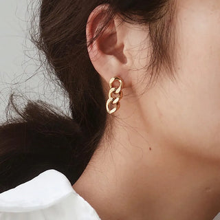 【IA1108】ピアス バルク ステンレススチール 女性用 18Kゴールドメッキ 厚いキューバンリンクチェーンピアス 低アレルギージュエリー