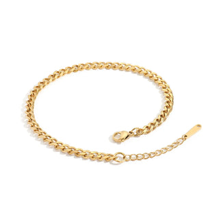 【IA1047】の 4mm 女性用 14K ゴールドPVDメッキ 調節可能チェーン キューバンリンクアンクレット 足元ジュエリー ステンレススチール