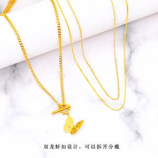 【IA4062】ファッションレイヤードテクスチャバタフライネックレススタッカブルステンレススチール多層バタフライペンダントネックレスレディース用