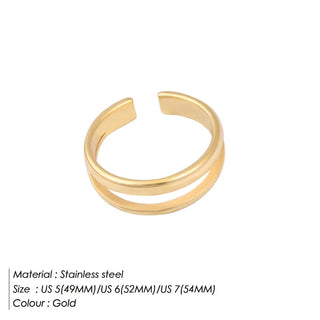 【IA1065】ダブルレイヤーリング ステンレススチール 18K メッキ ゴールド 韓国風 調整可能 ファッションジュエリーリング