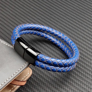 【IA2722】ダブルレイヤーレザーブレスレット、ステンレススチールメンズジュエリーアクセサリー