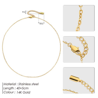 【IA1159】シンプルな14Kゴールドメッキ ステンレススチールケーブルチェーンリンクネックレス ジュエリー