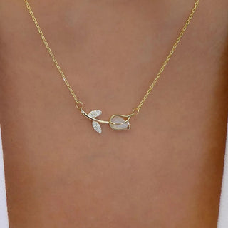【IA0731】トレンディなジルコンチューリップフラワーペンダントネックレス ゴールドシルバークラビクルチェーンネックレス 女性用