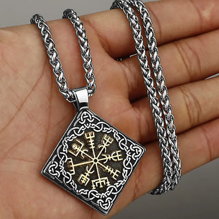 【IA2840】ビンテージ ステンレススチール ジュエリー スクエア バイキング ジュエリー 北欧 コンパス ペンダント ネックレス メンズ用