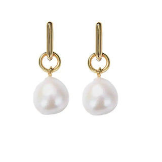 【IA2226】ファッション 14K 18Kゴールドメッキ パールダングルフープピアス 925スターリングシルバー