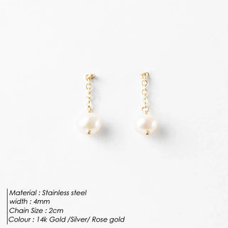 【IA1103】ドロップシッピング ステンレススチールジュエリー ゴールドメッキ フレッシュウォーターパールチェーンピアス ファインジュエリーピアス フープ 女性用