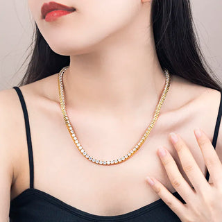 【IA3537】ヒップホップアイスドアウトキュービックジルコニアテニスチェーンネックレス 18Kゴールドメッキステンレススチールネックレス