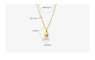 【IA0214】ステンレススチールチェーン 18Kゴールドメッキ バロック淡水パール ウォータードロップペンダントネックレス