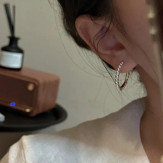 【IA2009】ファインジュエリー アレルギー対応 925 スターリングシルバー 23mm ビーズテクスチャ フープピアス 女性用