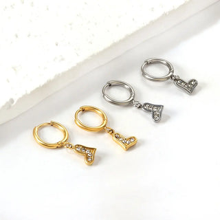【IA0591】Ason ファッションジュエリーデザイン ステンレススチール 18Kゴールドメッキ ドロップピアス ジルコン ラブハートフープピアス 女性用