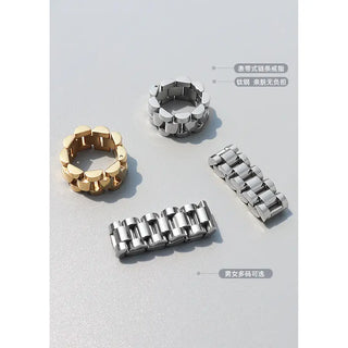 【IA1840】ヴァーシャル VSC13  ラグジュアリー ヴィンテージ ヒップホップ ウォッチバンド ステンレススチール ゴールドカラー リング 色褪せしない ストラップ 防水リング