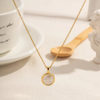 【IA2142】防水 変色しないラウンド形 マザーオブパールシェルネックレス ジュエリーステンレススチールネックレス